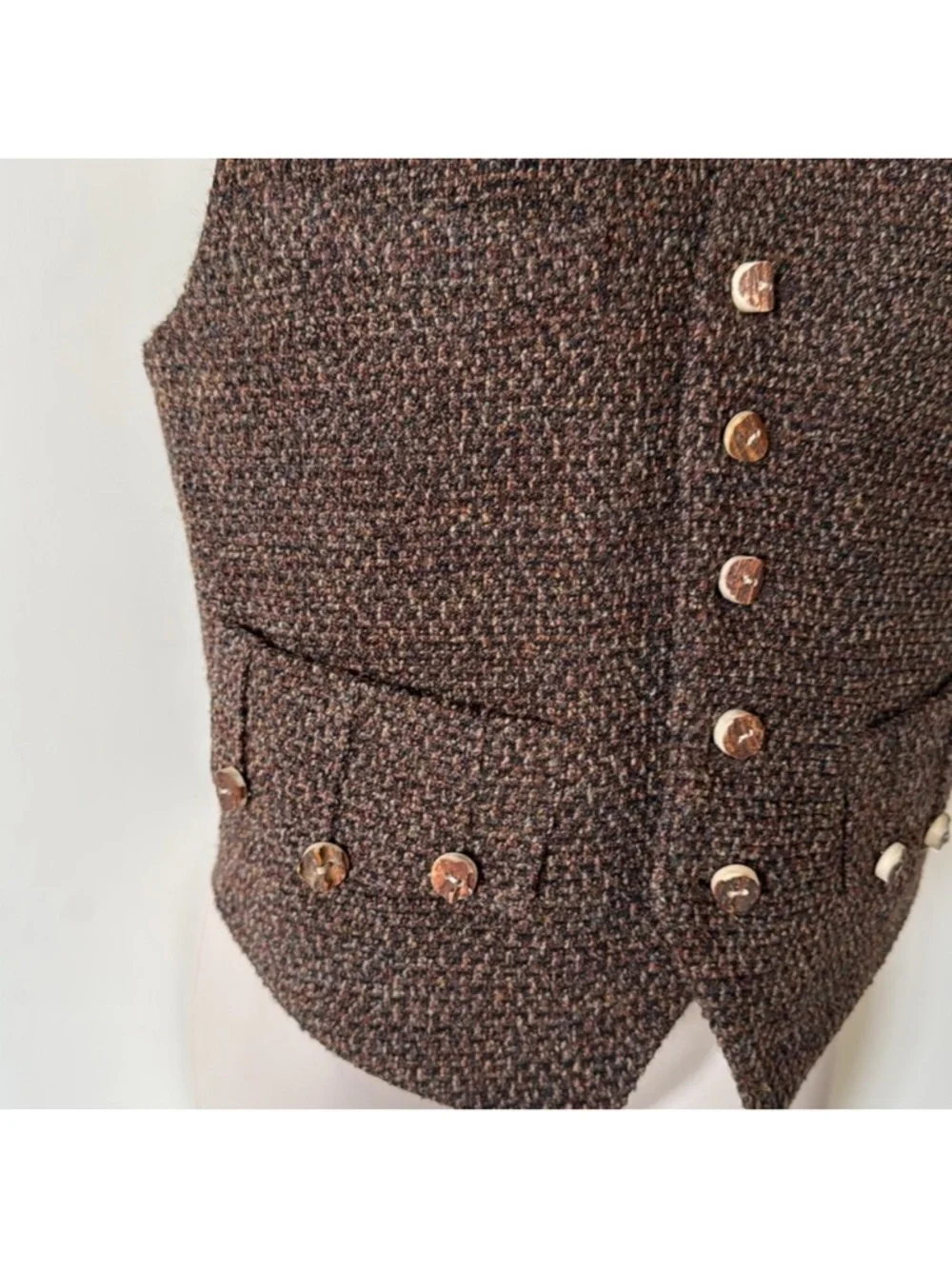Vintage 90's Ralph Lauren Collection Brown Wool Tweed Button Up Vest 6 - Picture 3 of 8